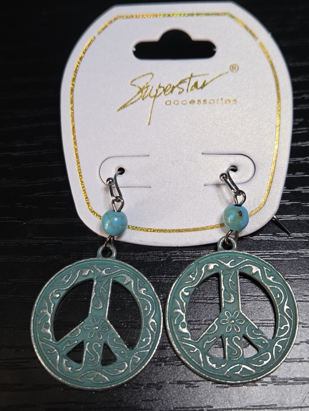 Turquoise Peace Sign Drop Earrings
